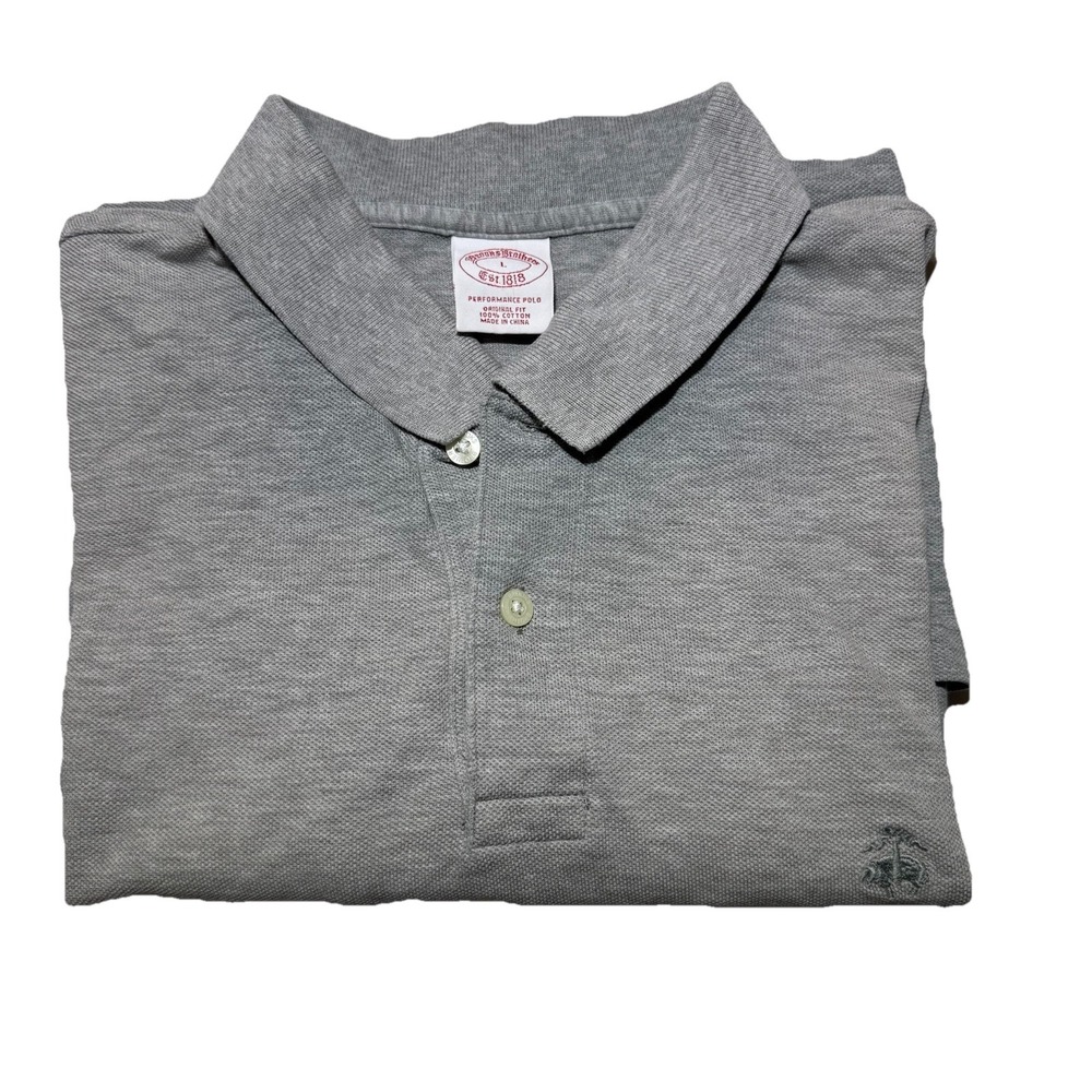 Brooks Brothers Performance Polo Shirt Mens Large Grey Original Fit 100% Cotton